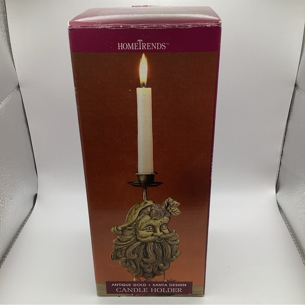 Vintage HomeTrends Santa Antique Gold Candle Holder